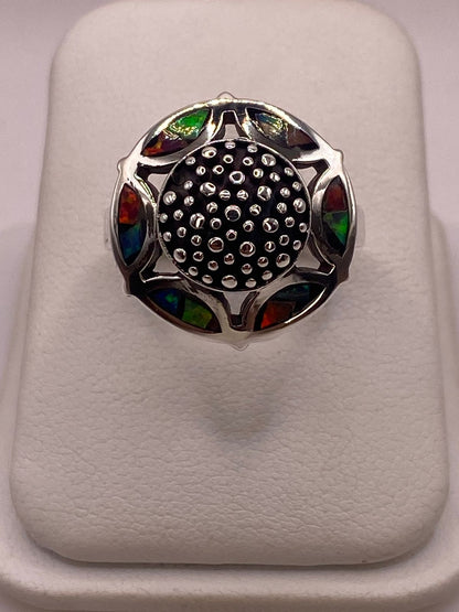 Anillo Artístico Circular con Ópalo de Fuego en Plata .950, vista superior