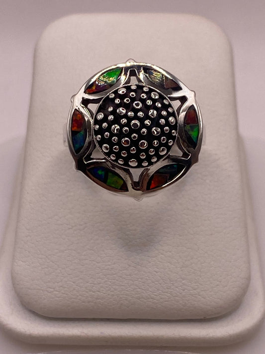 Anillo Artístico Circular con Ópalo de Fuego en Plata .950, vista frontal