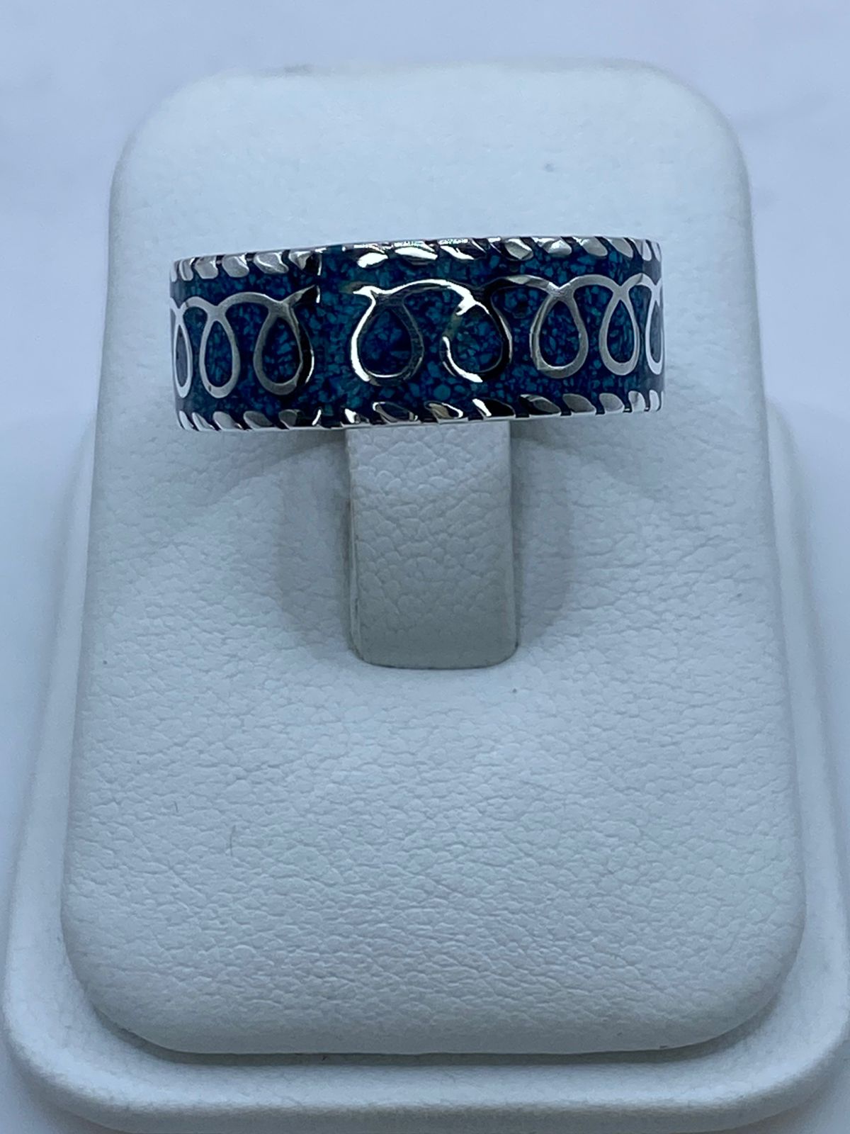 Anillo Banda Azul Trenzada en Plata .925 con Turquesa Natural