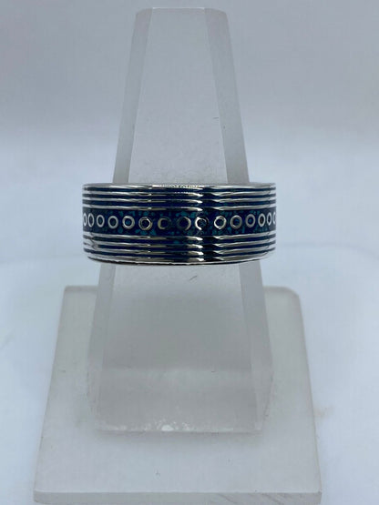 Anillo Banda Líneas y Círculos en Plata .925 con Turquesa Natural — vista lateral