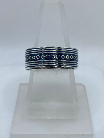 Anillo Banda Líneas y Círculos en Plata .925 con Turquesa Natural
