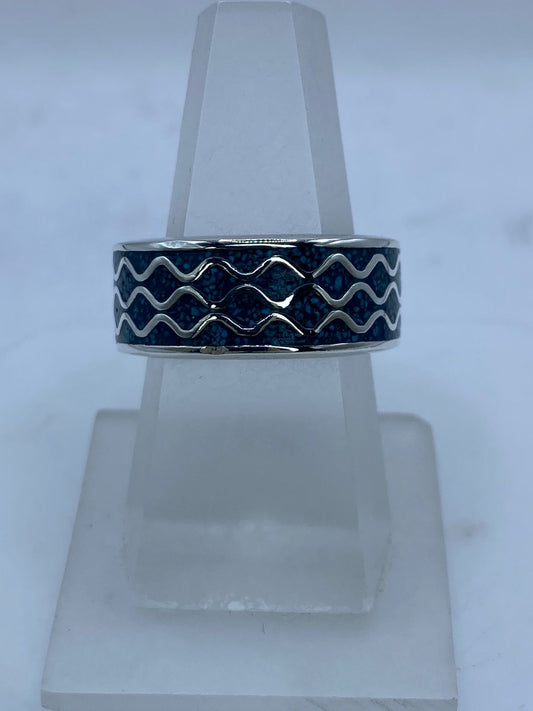 🌊💎 Anillo Banda Oceánica en Plata .925 con Turquesa Natural — vista lateral