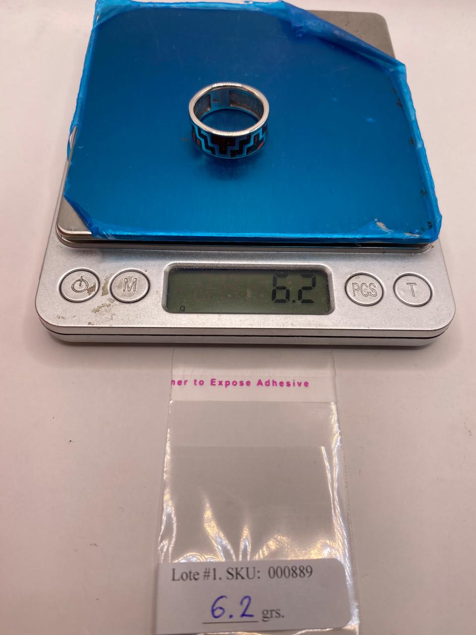 Anillo Banda en Plata Ley 950 con Ópalo de Fuego en Diseño Geométrico