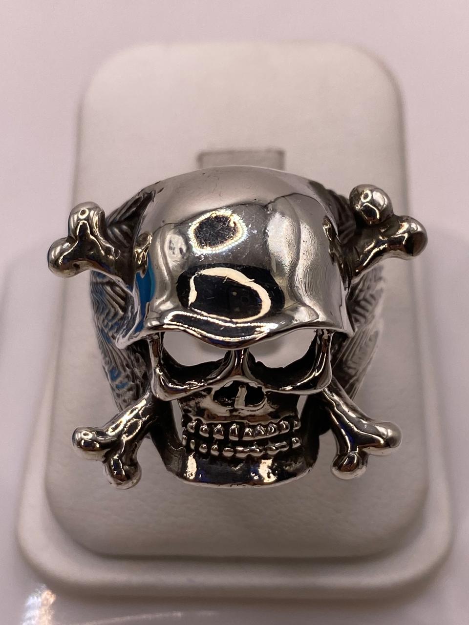 Anillo de Calavera con Casco y Huesos Cruzados en Plata .925