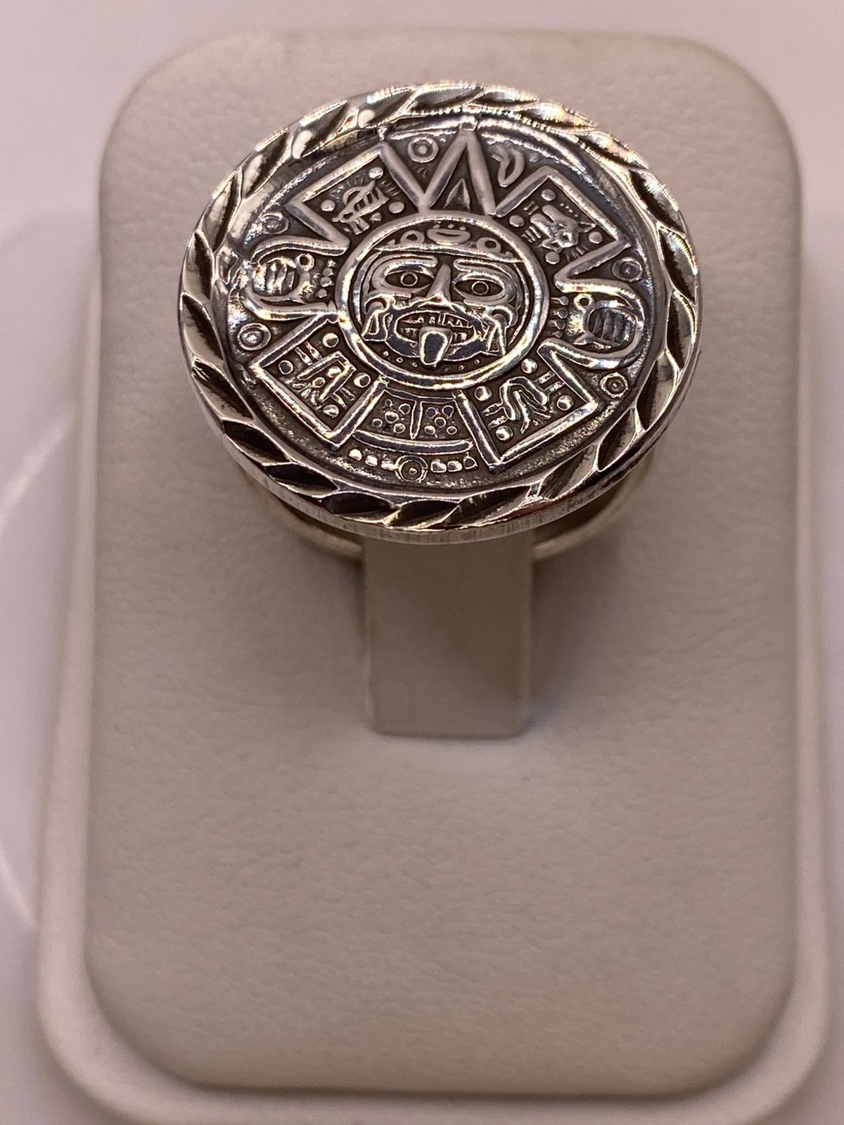 Anillo Calendario Azteca Ajustable en Plata .925