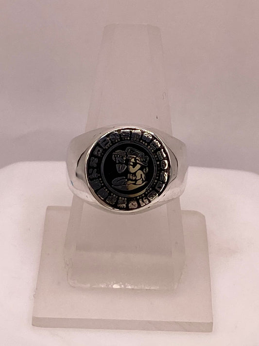 Anillo Calendario Azteca en Plata .925, vista frontal