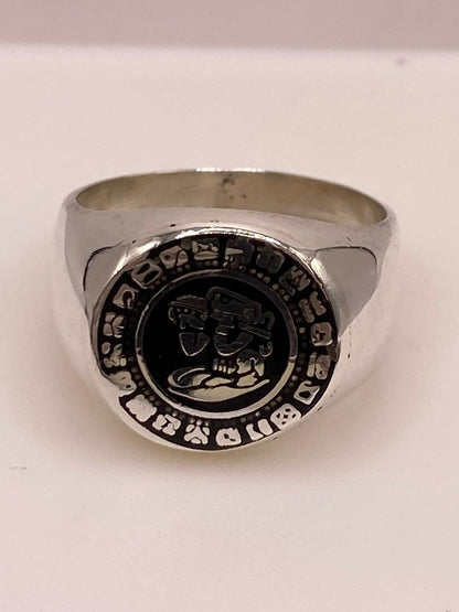 Anillo Calendario Azteca en Plata .925, sello de autenticidad Plata Ley .925