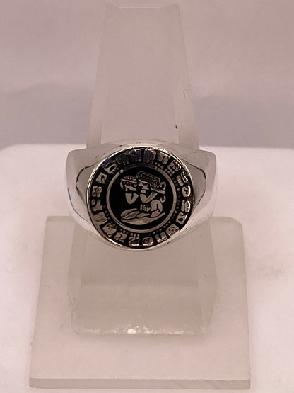 Anillo Calendario Azteca en Plata .925, vista lateral