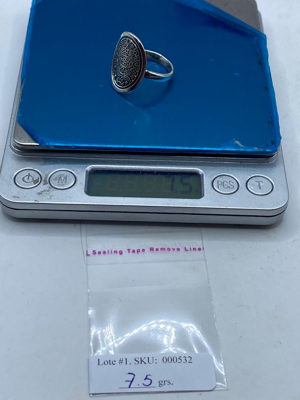 Anillo Calendario Azteca en Plata .925 Diseño Ovalado Prehispánico