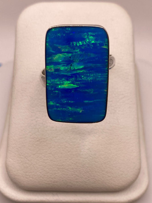 Anillo Contemporáneo de Ópalo de Fuego Azul 💙💚 en Plata .925