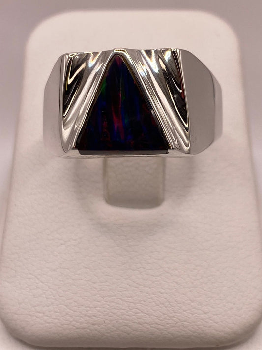 Anillo Contemporáneo en Plata Ley 950 con Ópalo de Fuego, vista frontal