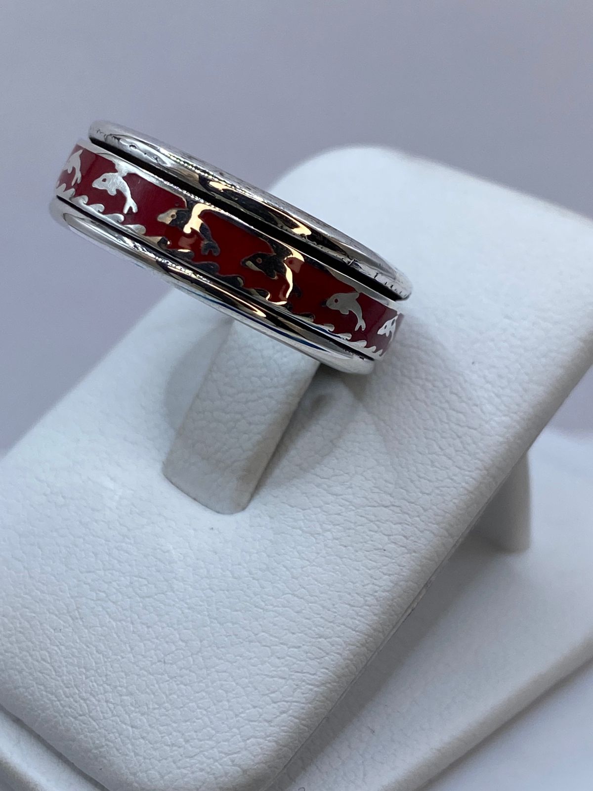 ❤️ Anillo de Coral Rojo con Delfines en Plata .925