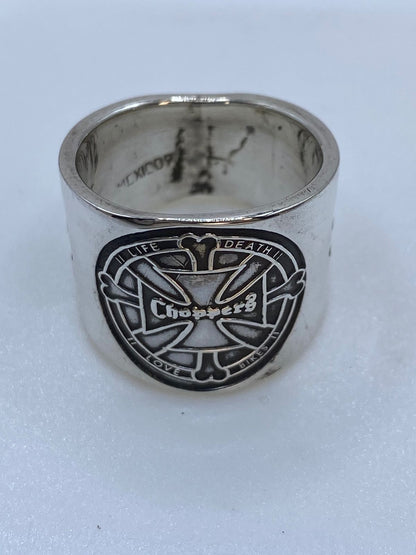 Anillo Cruz Biker “life Death Love Bikes” en Plata .925 – Diseño Sello Motociclista, sello de autenticidad Plata Ley .925