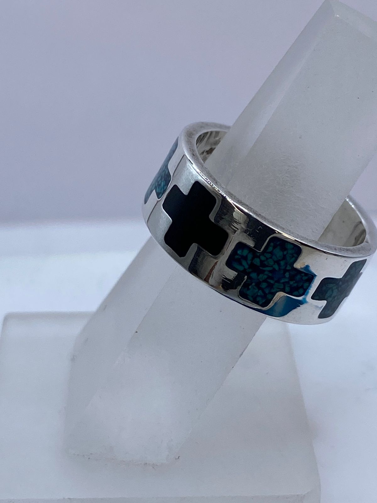 Anillo Cruz Geométrica de Plata .925 con Obsidiana Negra