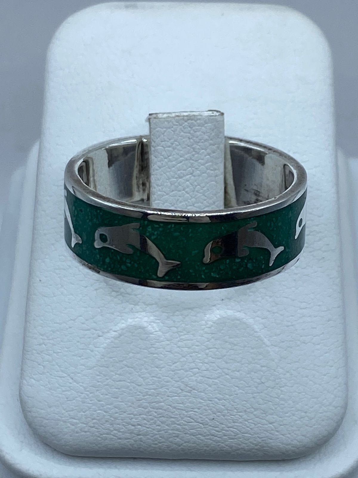 🐬💚 Anillo Delfines en Plata .925 con Malaquita Natural