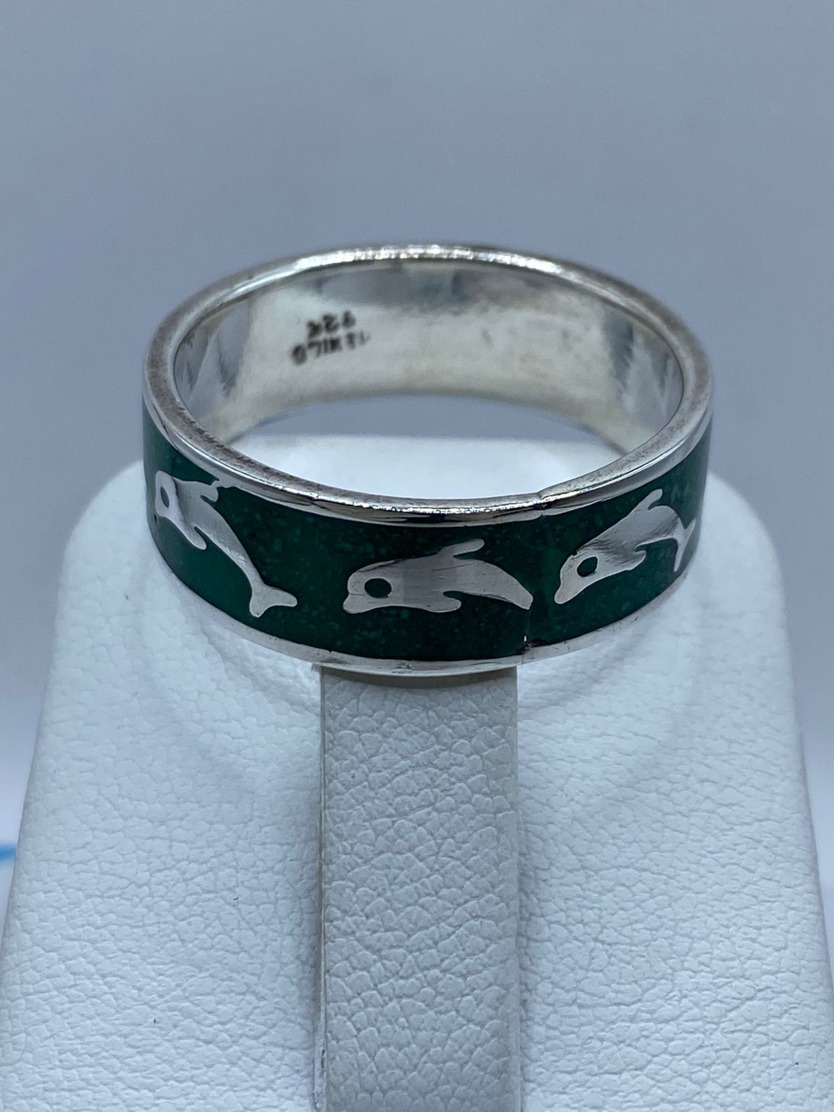 🐬💚 Anillo Delfines en Plata .925 con Malaquita Natural