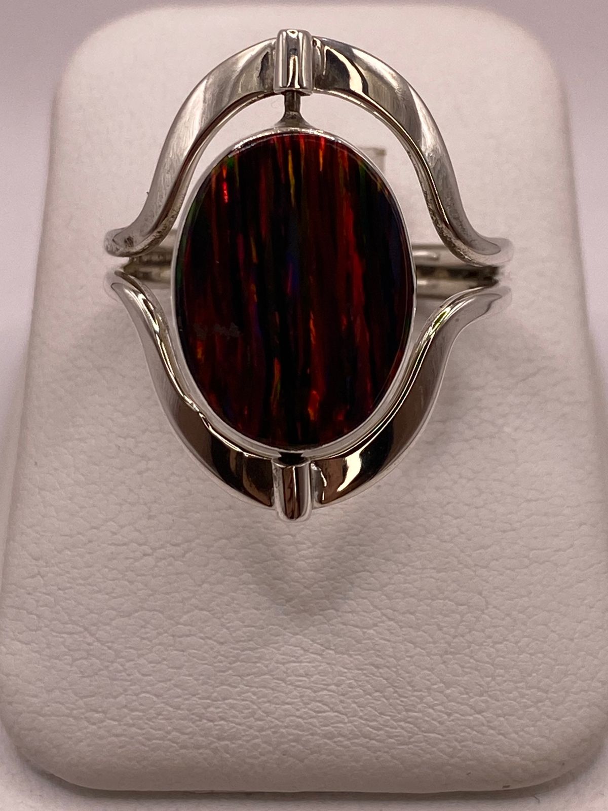 Anillo Doble Vista Giratorio con Ópalo de Fuego en Plata .925