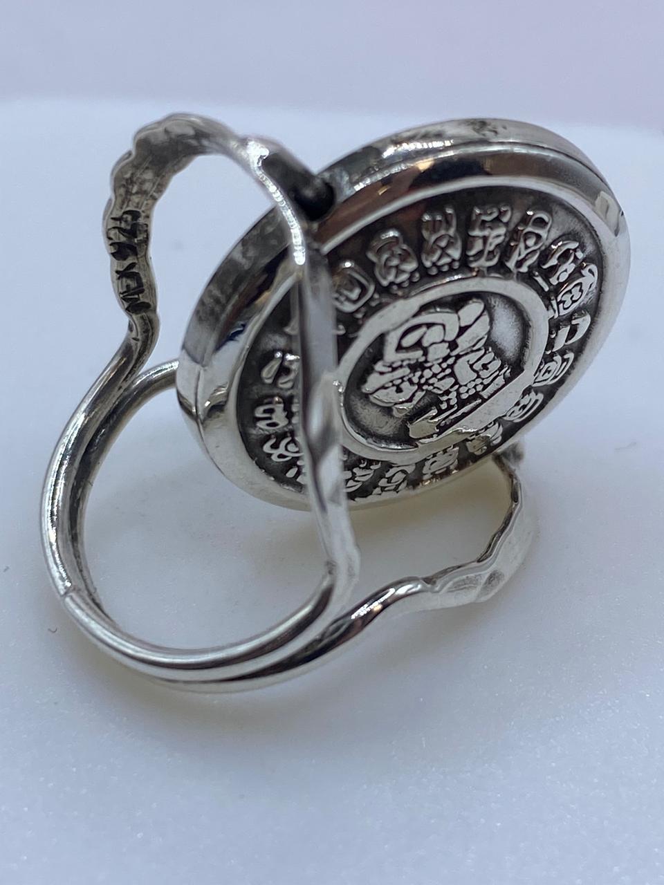 Anillo Doble Vista Calendario Azteca en Plata .925 Diseño Giratorio