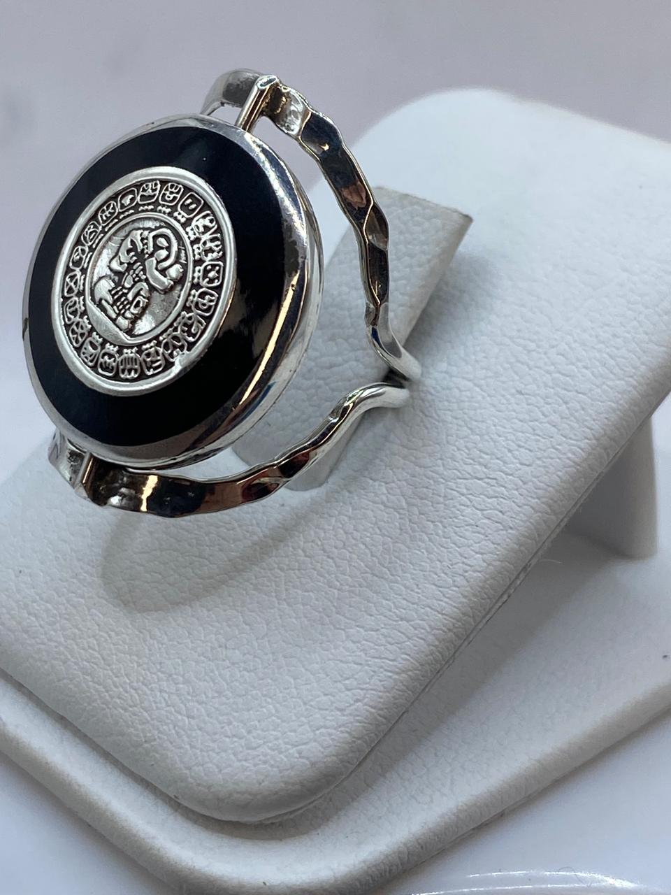 Anillo Doble Vista Calendario Azteca en Plata .925 Diseño Giratorio