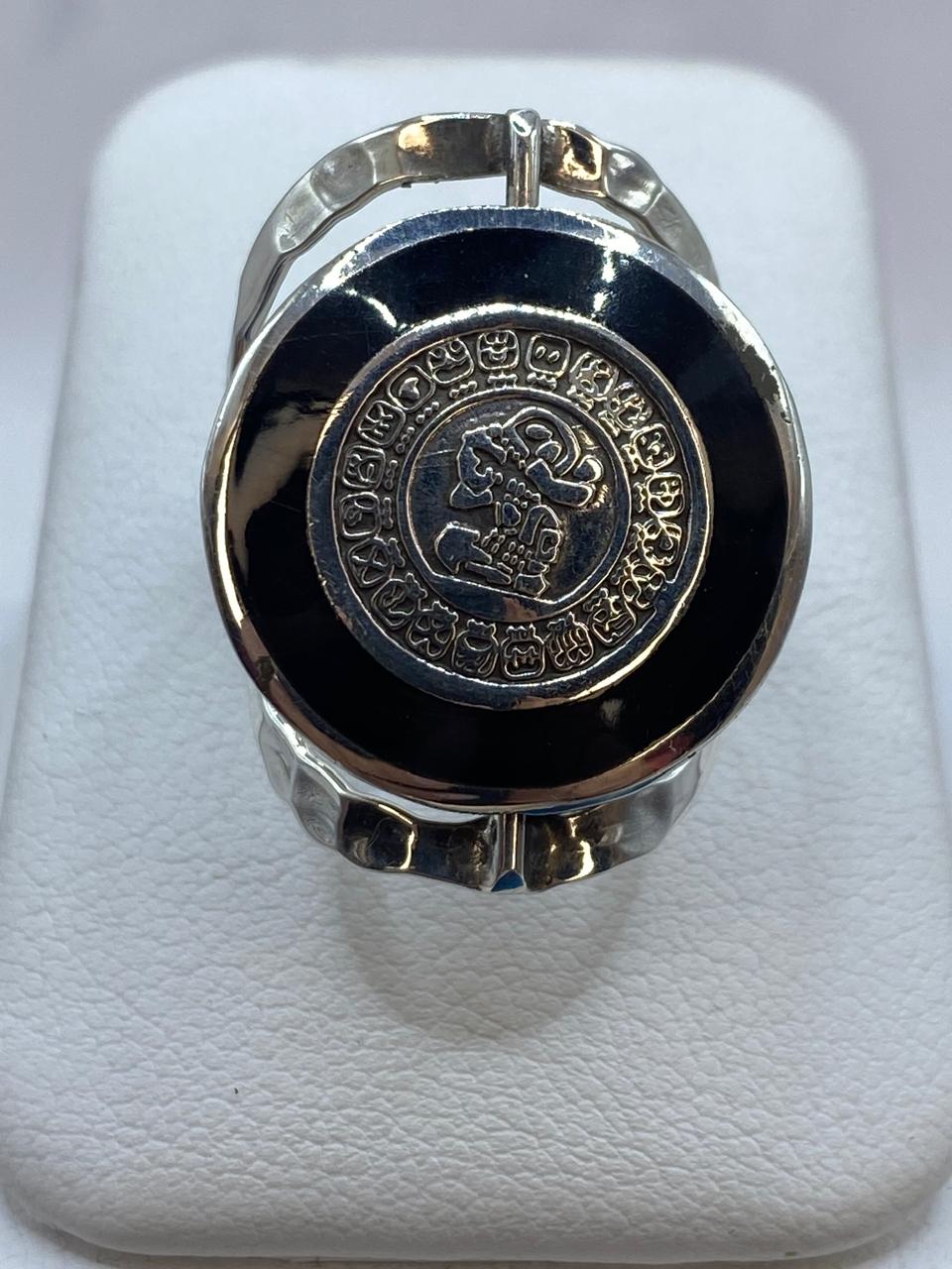 Anillo Doble Vista Calendario Azteca en Plata .925 Diseño Giratorio