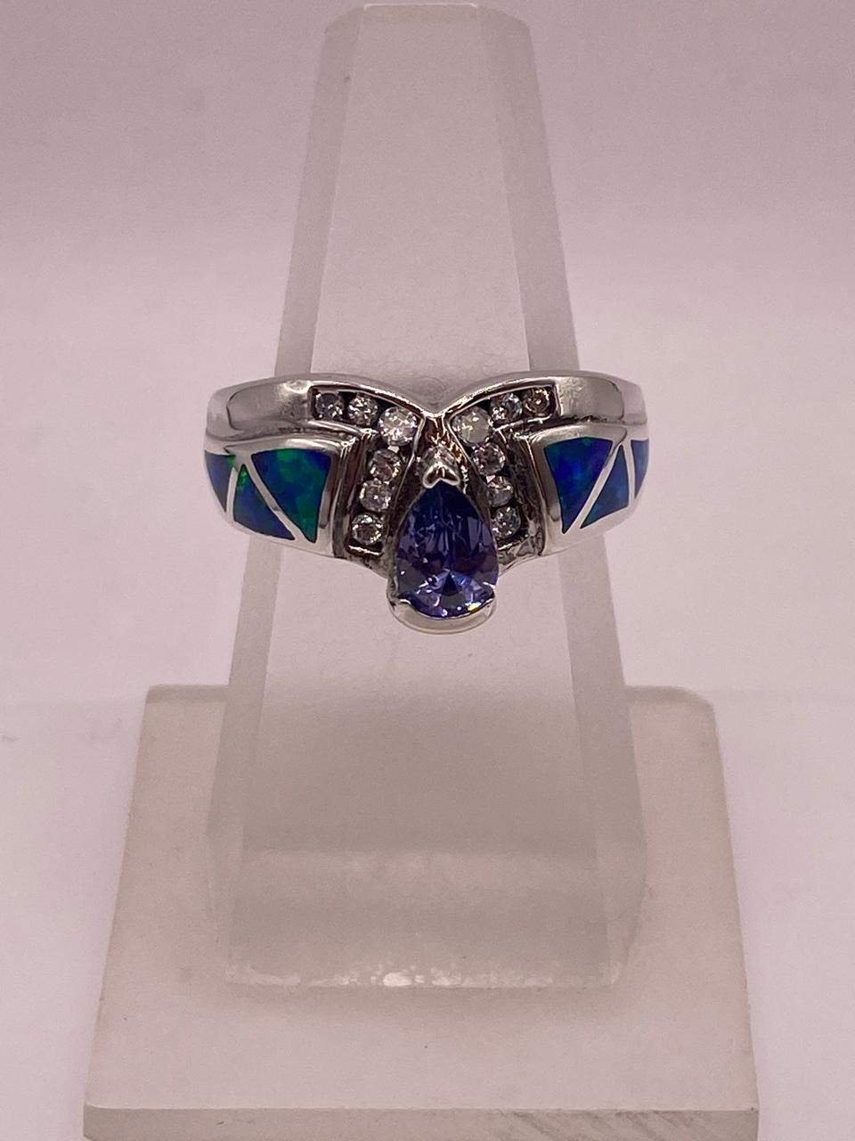 Anillo Elegante de Plata 925 con Ópalo de Fuego y Zirconia