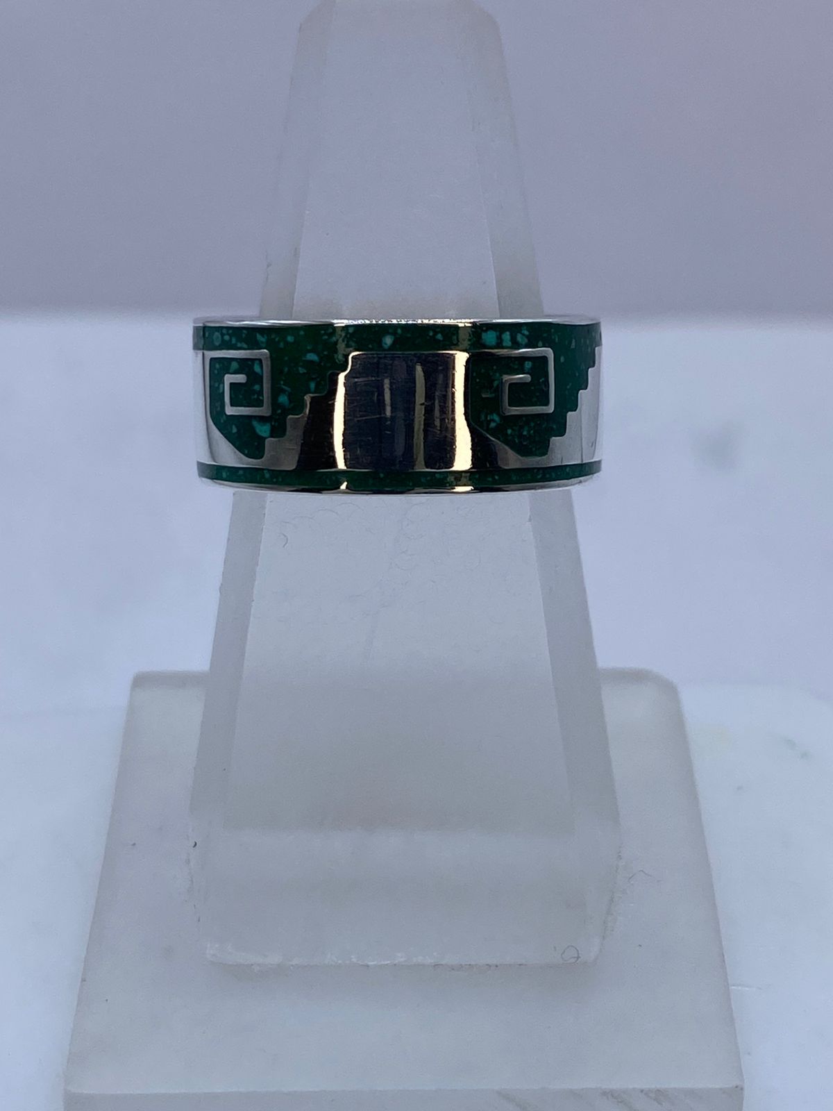 💚 Anillo Escalinata Ancestral de Plata .925 con Malaquita