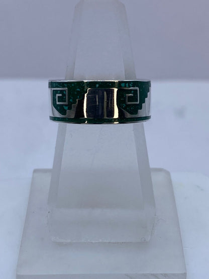 Anillo Escalinata Ancestral de Plata .925 con Malaquita