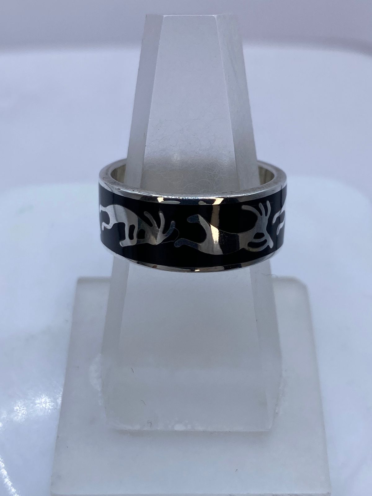 Anillo Escena Ancestral de Plata .925 con Obsidiana Negra