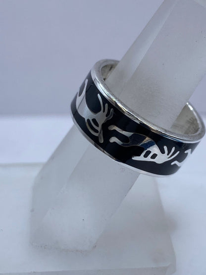 Anillo Escena Ancestral de Plata .925 con Obsidiana Negra