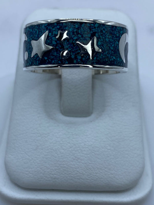 🌙⭐ Anillo Estrellas y Luna en Plata .925 con Turquesa Natural — vista lateral