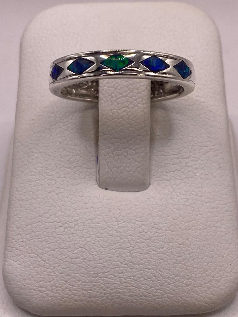 Anillo con Figuras de Rombo  Plata 950 con Ópalo de Fuego
