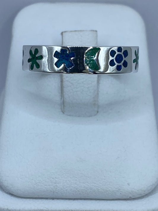 🌸🌙💍 Anillo Floral y Luna en Plata .925 — vista lateral