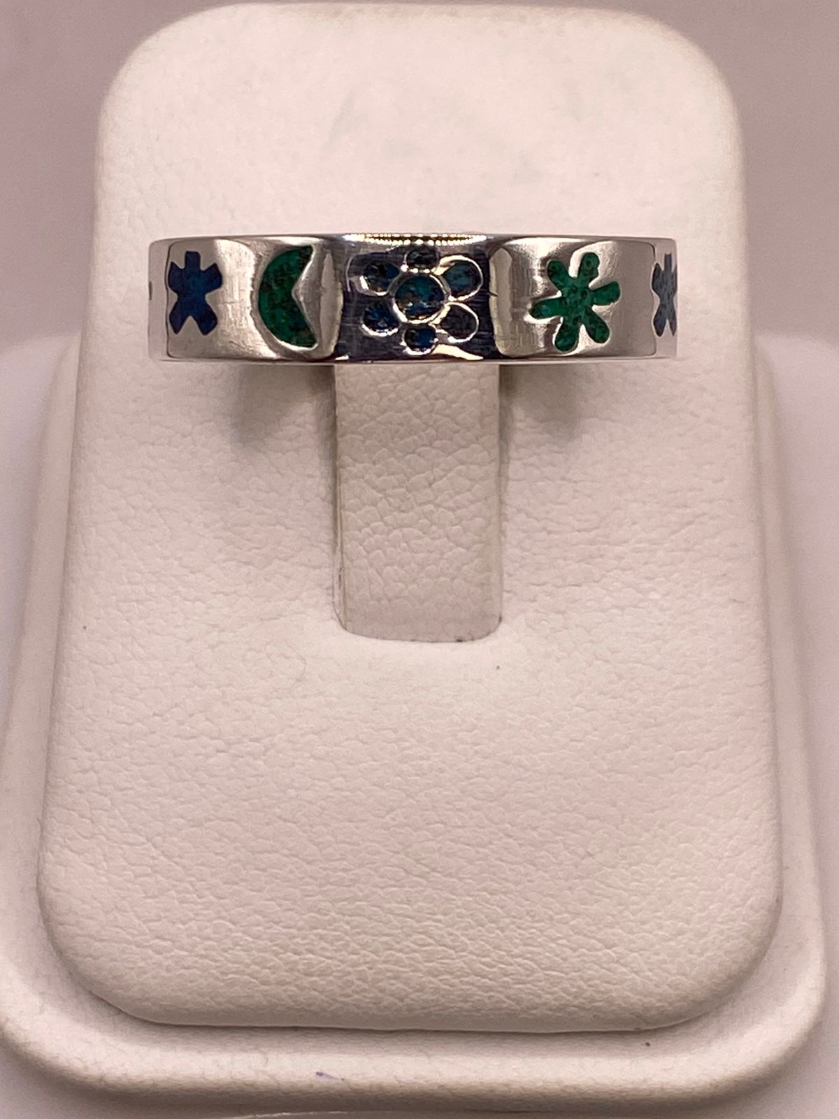 🌙🌸 Anillo Floral y Lunar de Plata .925 con Incrustaciones