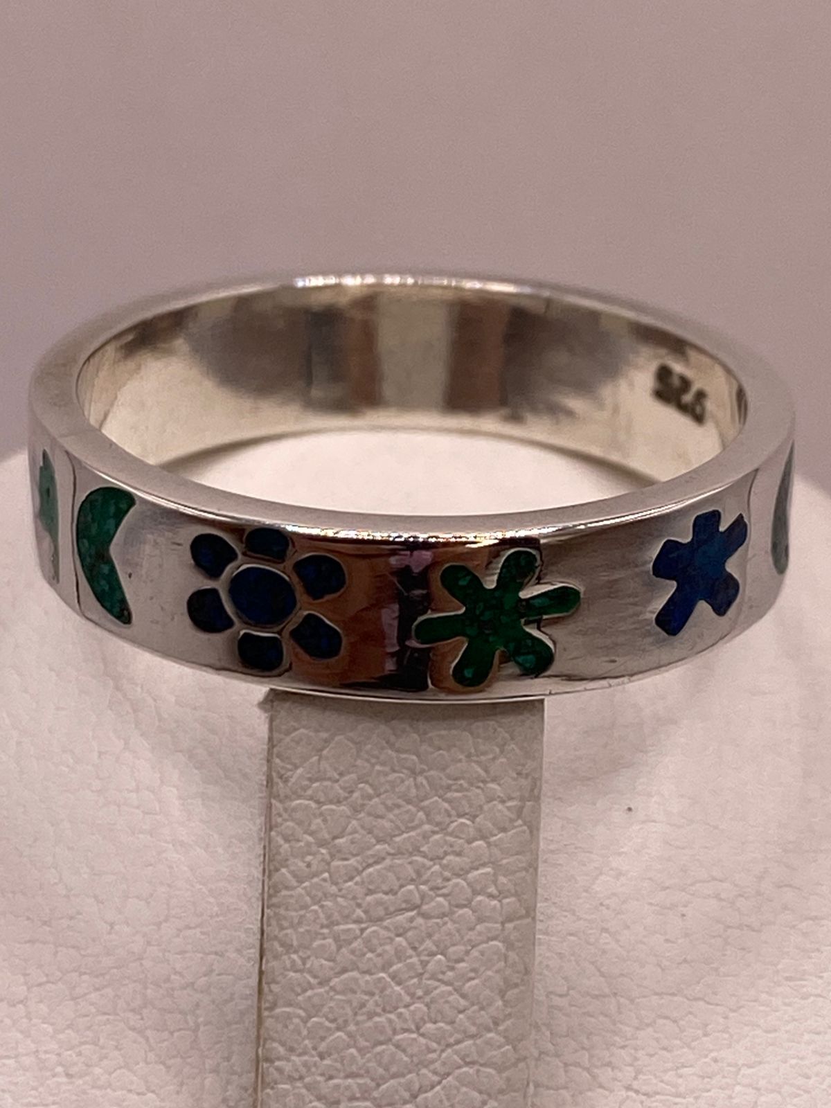 🌙🌸 Anillo Floral y Lunar de Plata .925 con Incrustaciones