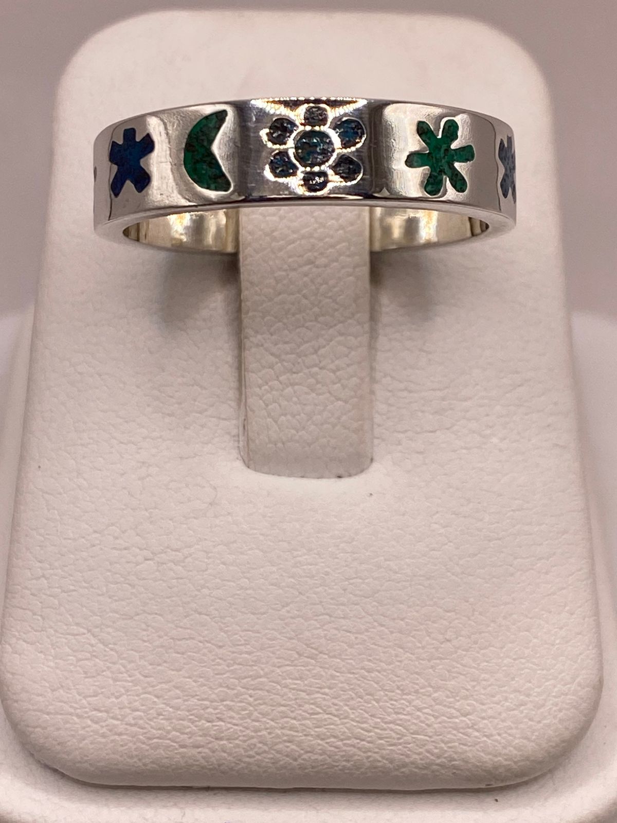 🌙🌸 Anillo Floral y Lunar de Plata .925 con Incrustaciones