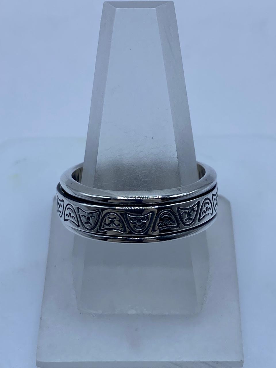 🎭 Anillo Giratorio de Plata 925 con Máscaras Teatrales