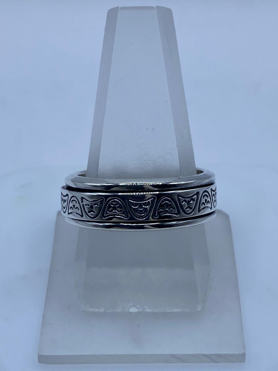 🎭 Anillo Giratorio de Plata 925 con Máscaras Teatrales