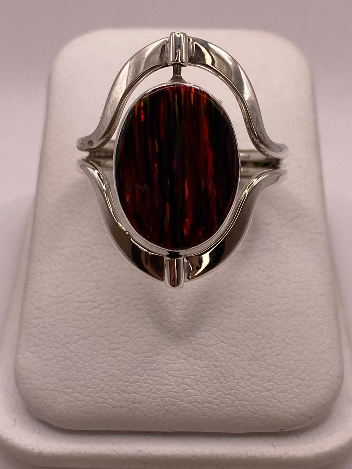 Anillo Giratorio Doble Vista con Ópalo de Fuego — Plata Ley 925