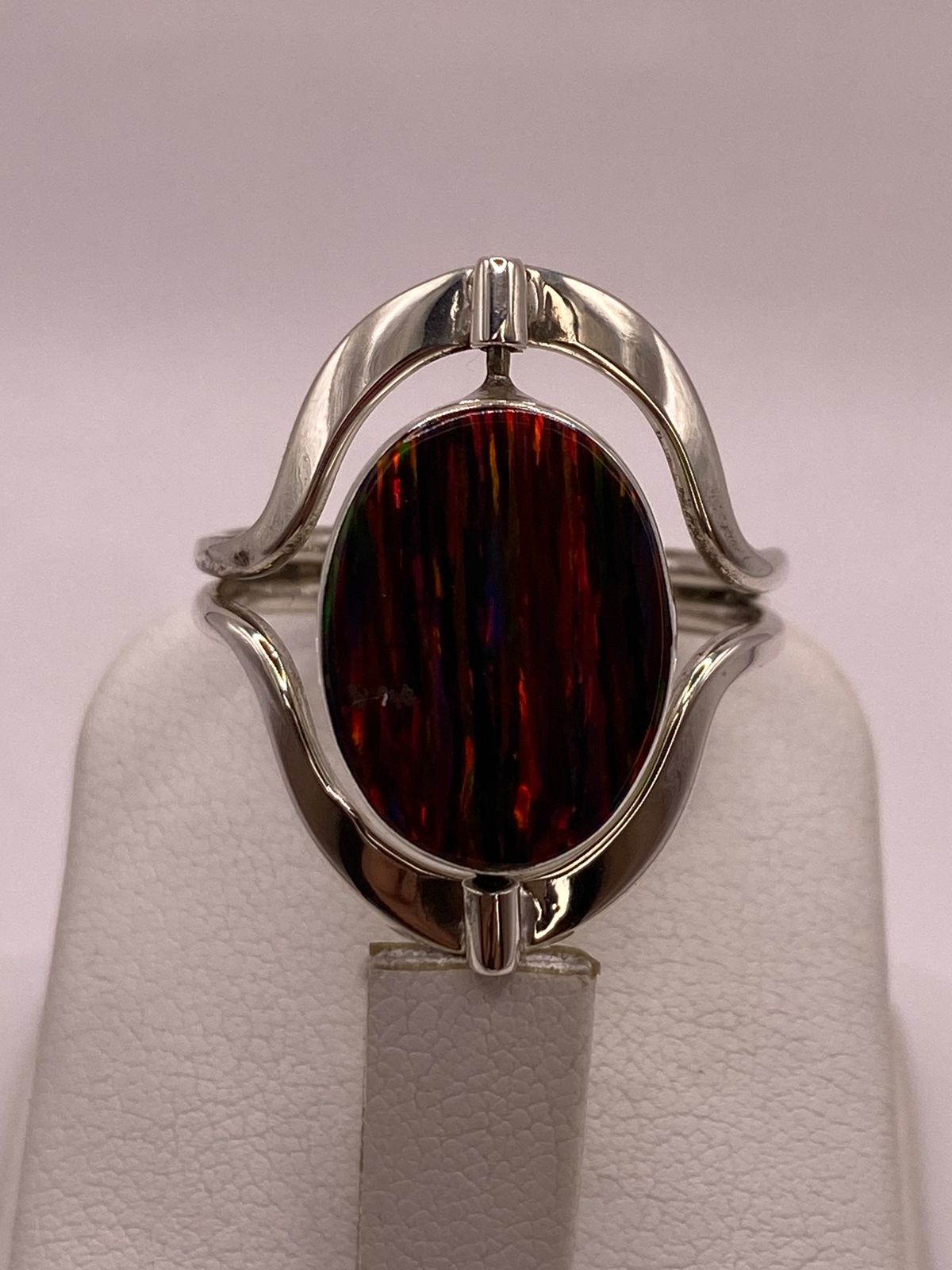 Anillo Giratorio Doble Vista con Ópalo de Fuego — Plata Ley 925