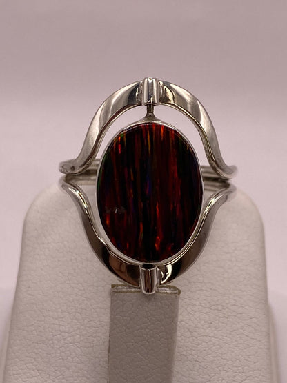 Anillo Giratorio Doble Vista con Ópalo de Fuego — Plata Ley 925