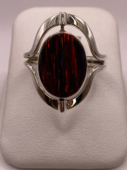 Anillo Giratorio Doble Vista con Ópalo de Fuego — Plata Ley 925