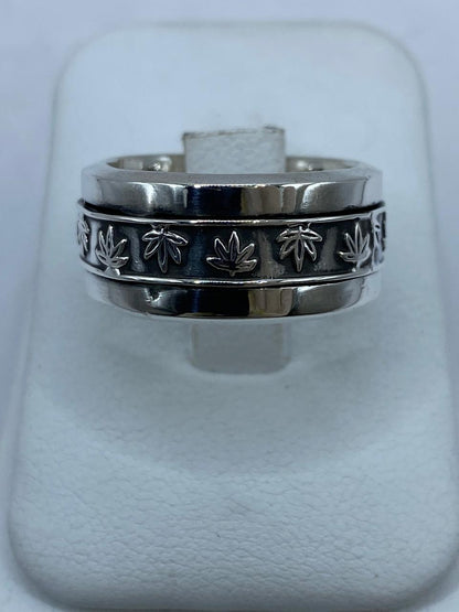 Anillo Giratorio Hoja de Maple en Plata .925, vista lateral