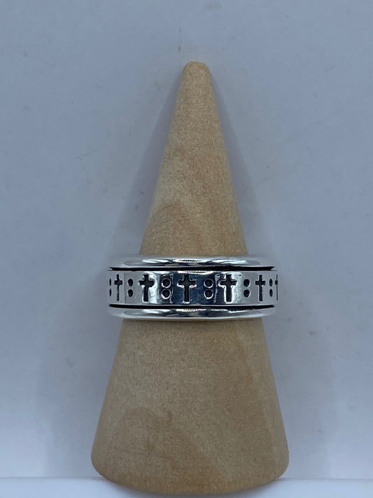 💍✝️ Anillo Giratorio de Plata 925 con Diseño de Cruces — vista lateral