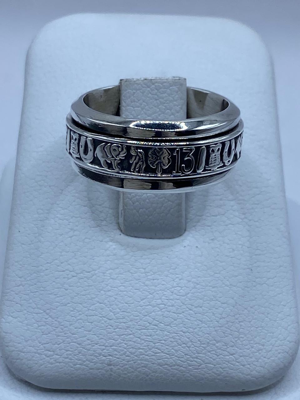 Anillo Giratorio de Plata Esterlina 925 con Símbolos de la Suerte