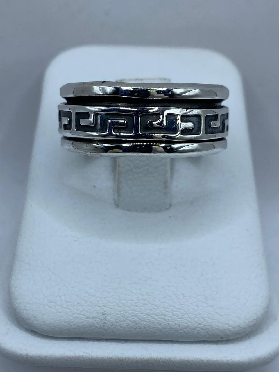 💍 Anillo Giratorio de Plata 925 con Diseño Geométrico Estilo Griego