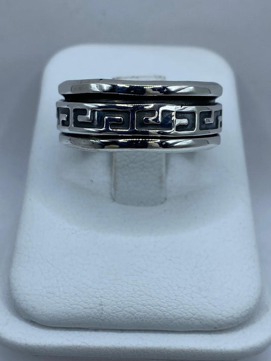 💍 Anillo Giratorio de Plata 925 con Diseño Geométrico Estilo Griego — vista lateral