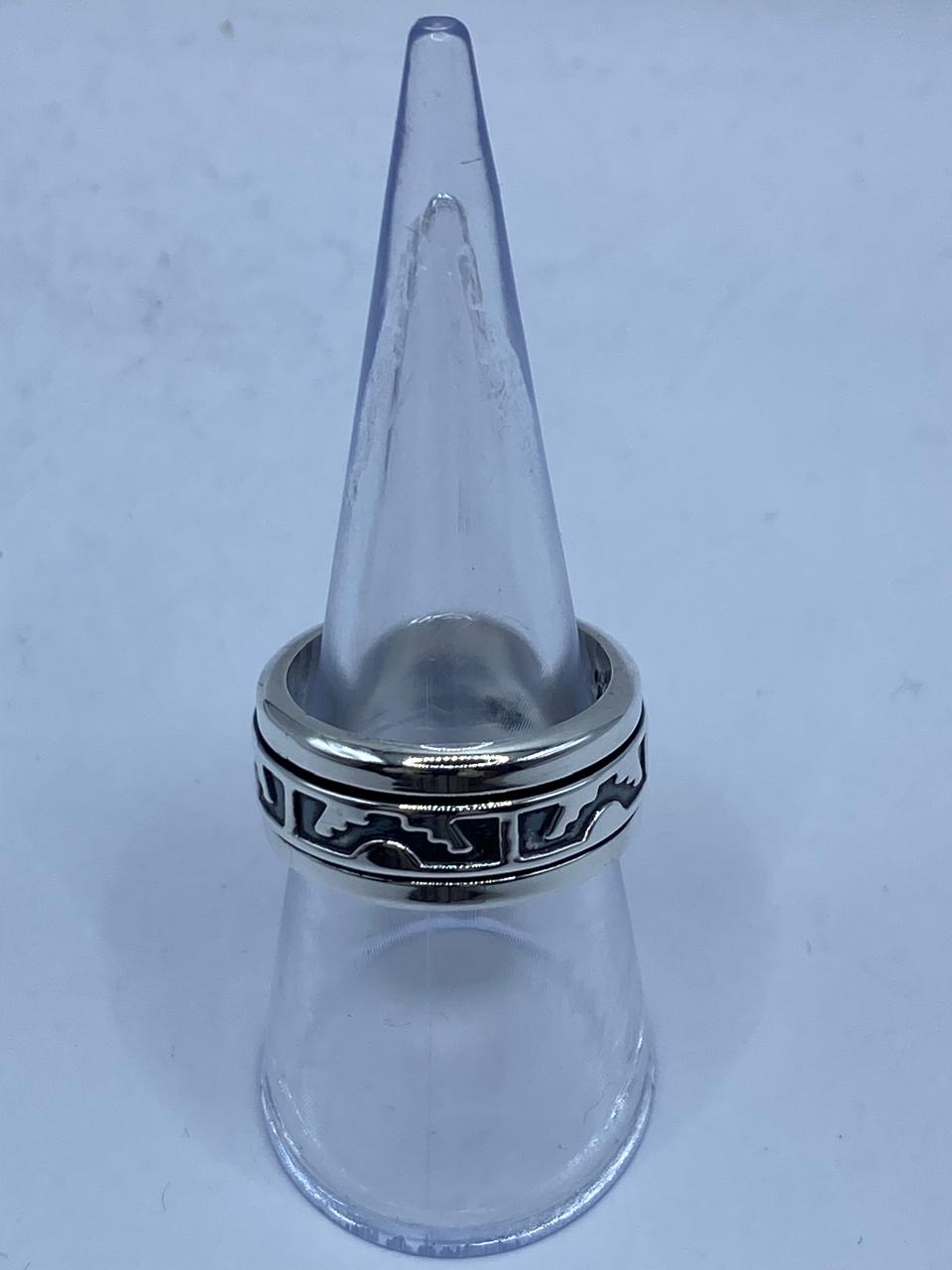 💍 Anillo Giratorio de Plata 925 con Diseño Geométrico Prehispánico