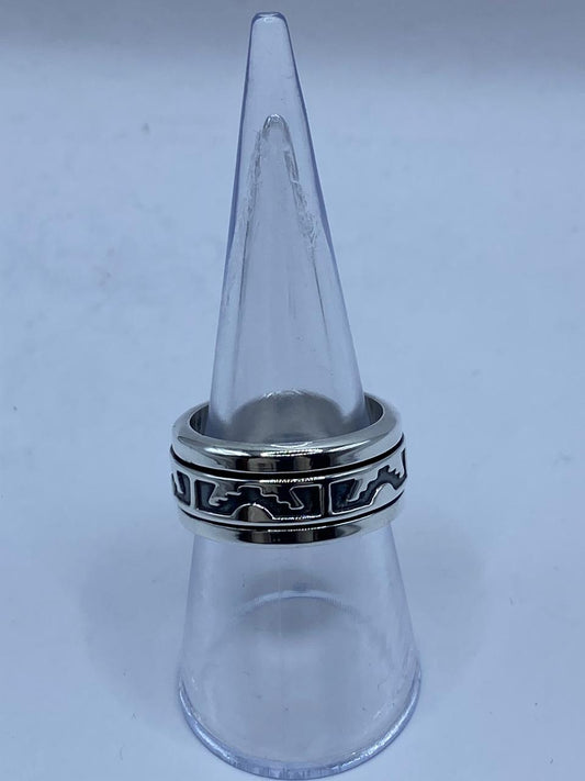 💍 Anillo Giratorio de Plata 925 con Diseño Geométrico Prehispánico — vista lateral