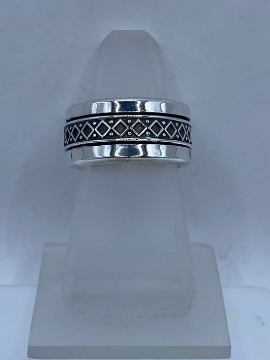 💍✨ Anillo Giratorio de Plata 925 con Diseño Geométrico de Rombos — vista lateral