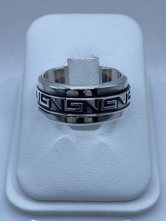 💍✨ Anillo Giratorio de Plata 925 con Diseño Greca Clásico — vista lateral